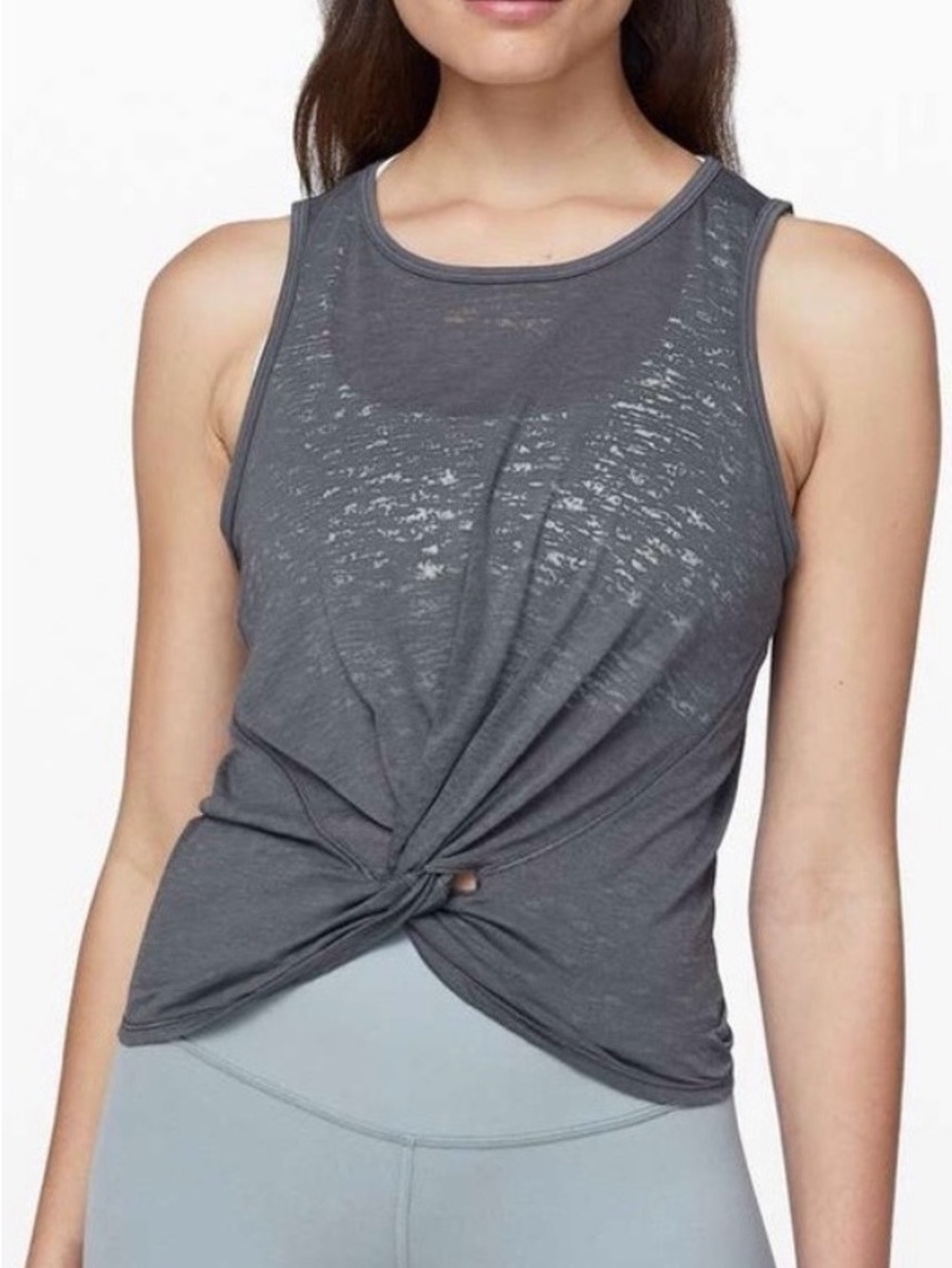 LULULEMON Nebula Gray Breeze Through Twist Tank Active Cropped Travel Top Size 4